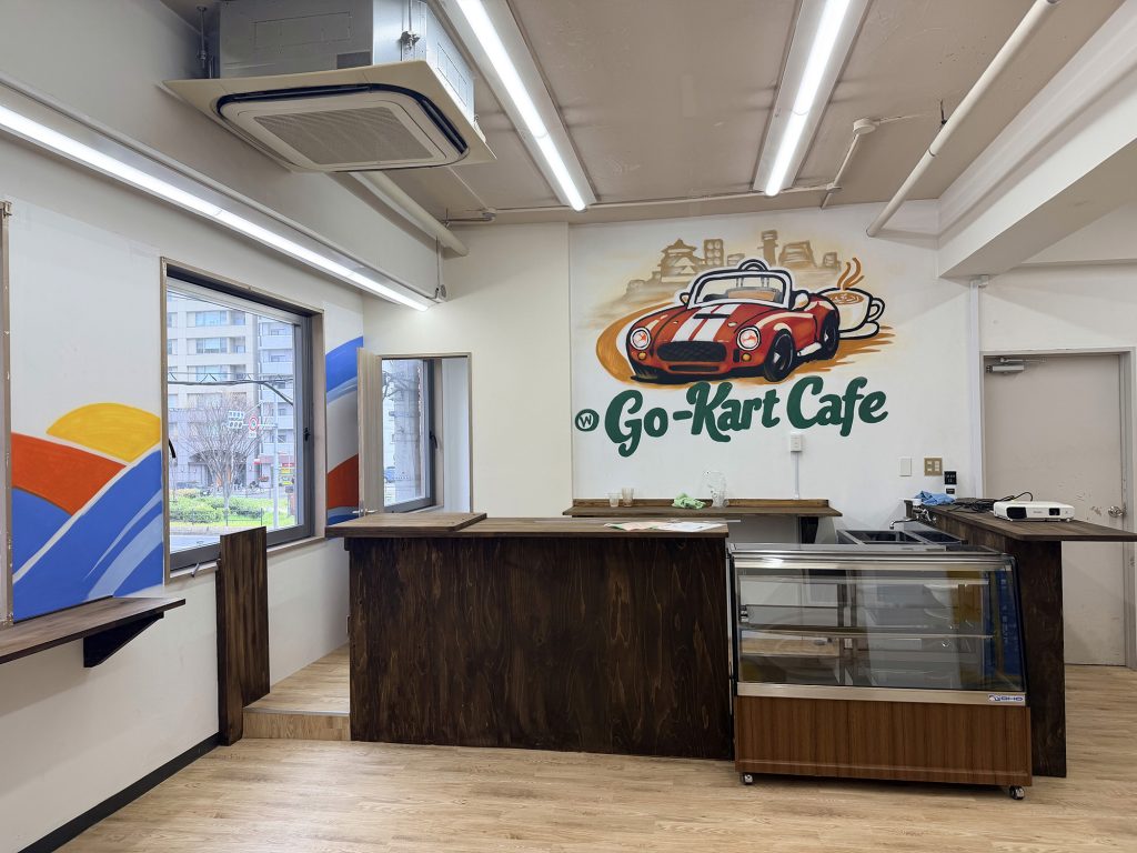 Go Karts Osaka for Small Groups: Booking 1 to 7 Guests Reception counter where small groups check in for W Go-Kart Osaka tours