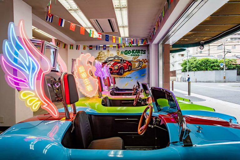 Electric go-kart cockpit at the W Go-Kart Osaka service base